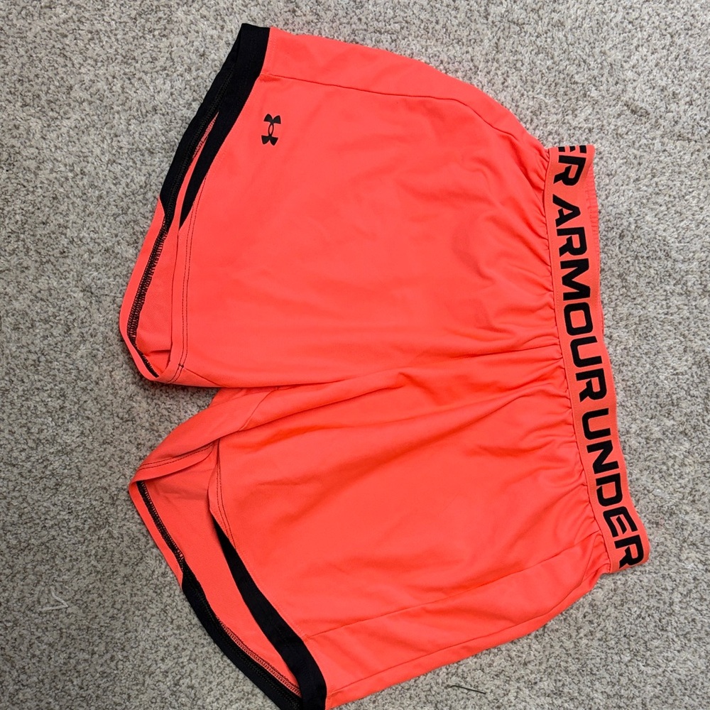 Under Armour Bright Coral Athletic Shorts with Black Trim